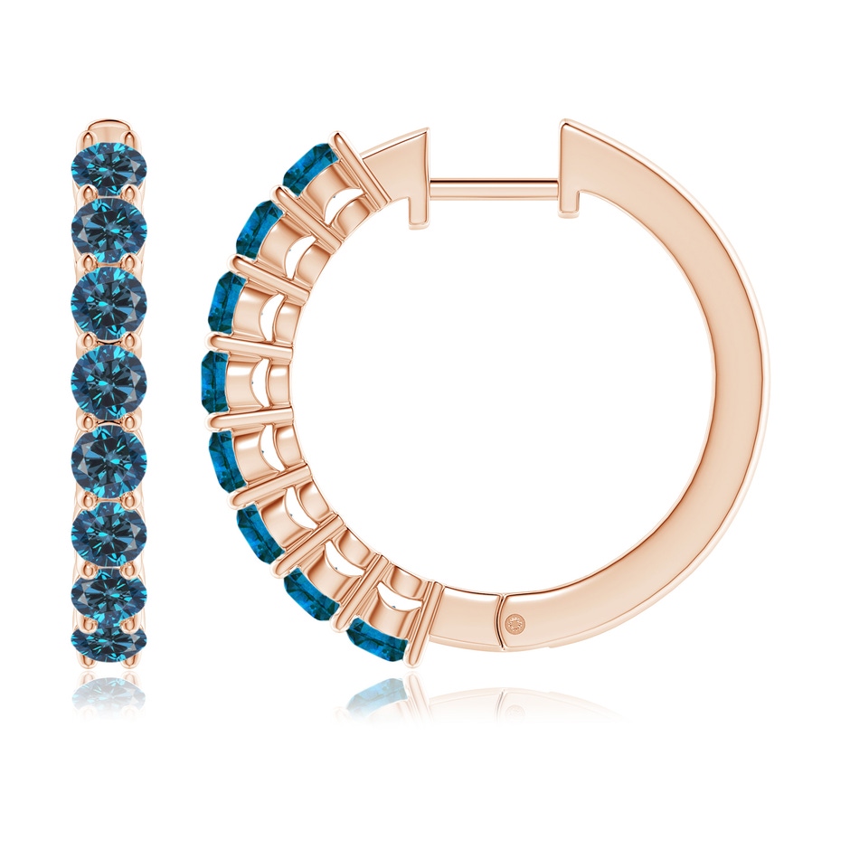 3.2mm AAA Airline-Set Blue Diamond Hinged Hoop Earrings in Rose Gold side-1