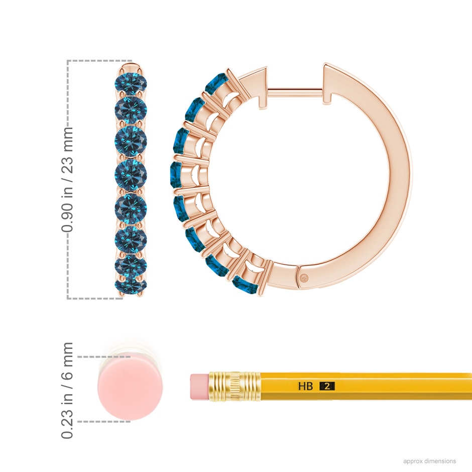3.2mm AAA Airline-Set Blue Diamond Hinged Hoop Earrings in Rose Gold ruler