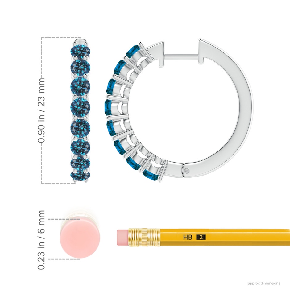 3.2mm AAA Airline-Set Blue Diamond Hinged Hoop Earrings in White Gold ruler