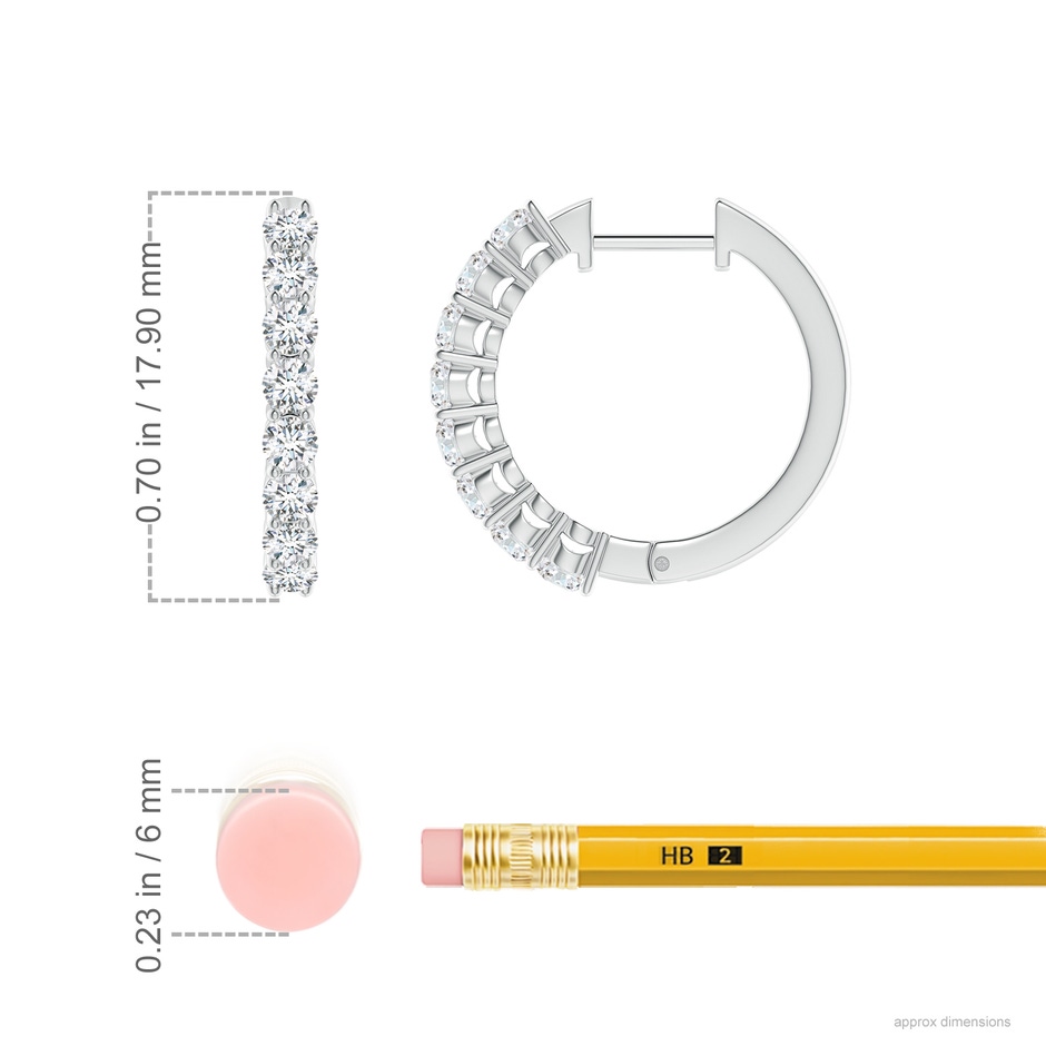 2.5mm GVS2 Airline-Set Diamond Hinged Hoop Earrings in White Gold ruler