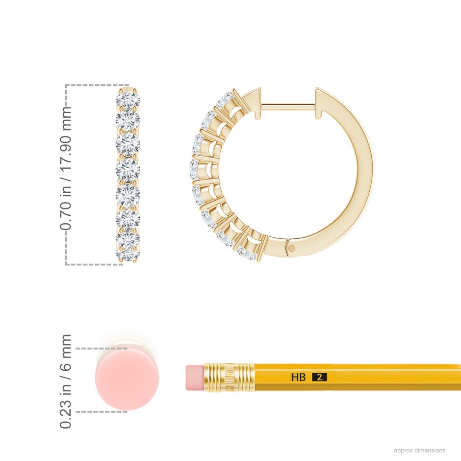 2.5mm GVS2 Airline-Set Diamond Hinged Hoop Earrings in Yellow Gold ruler