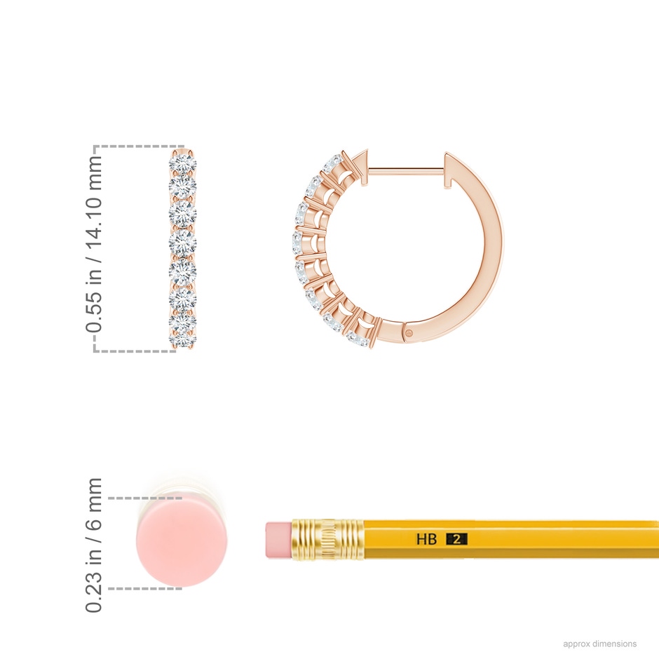 2mm GVS2 Airline-Set Diamond Hinged Hoop Earrings in Rose Gold ruler