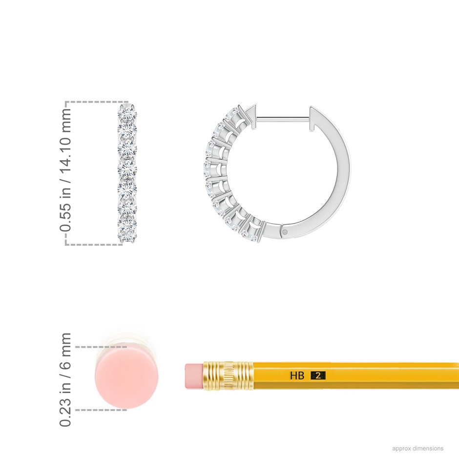 2mm GVS2 Airline-Set Diamond Hinged Hoop Earrings in White Gold ruler