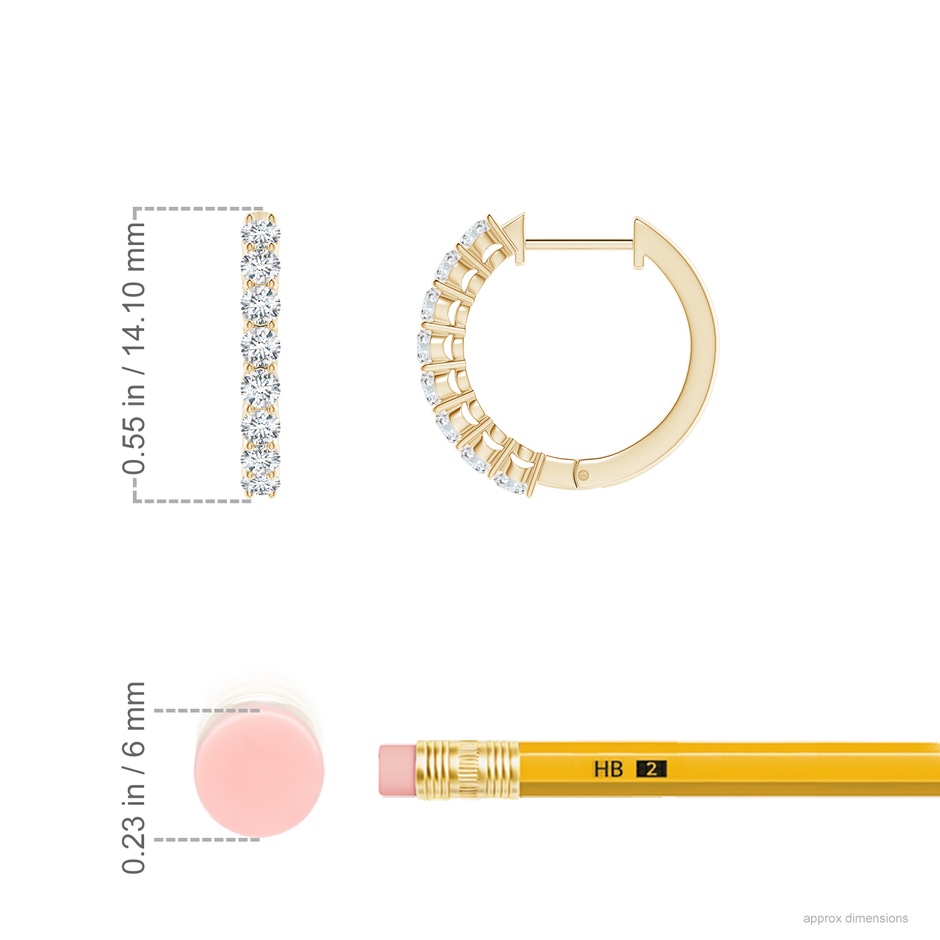2mm GVS2 Airline-Set Diamond Hinged Hoop Earrings in Yellow Gold ruler