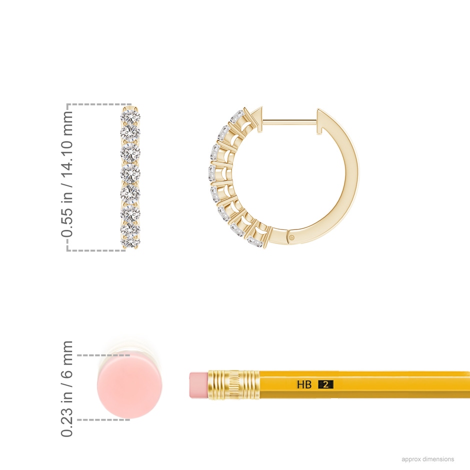2mm IJI1I2 Airline-Set Diamond Hinged Hoop Earrings in Yellow Gold ruler