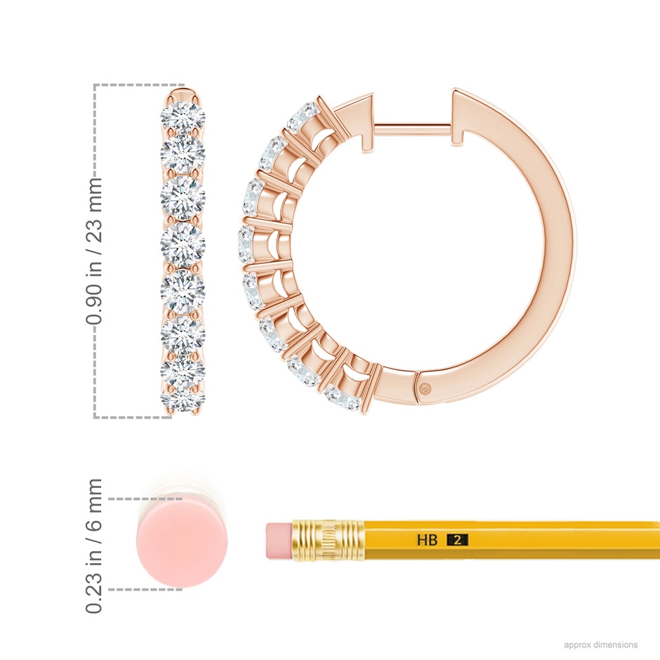 3.2mm GVS2 Airline-Set Diamond Hinged Hoop Earrings in Rose Gold ruler