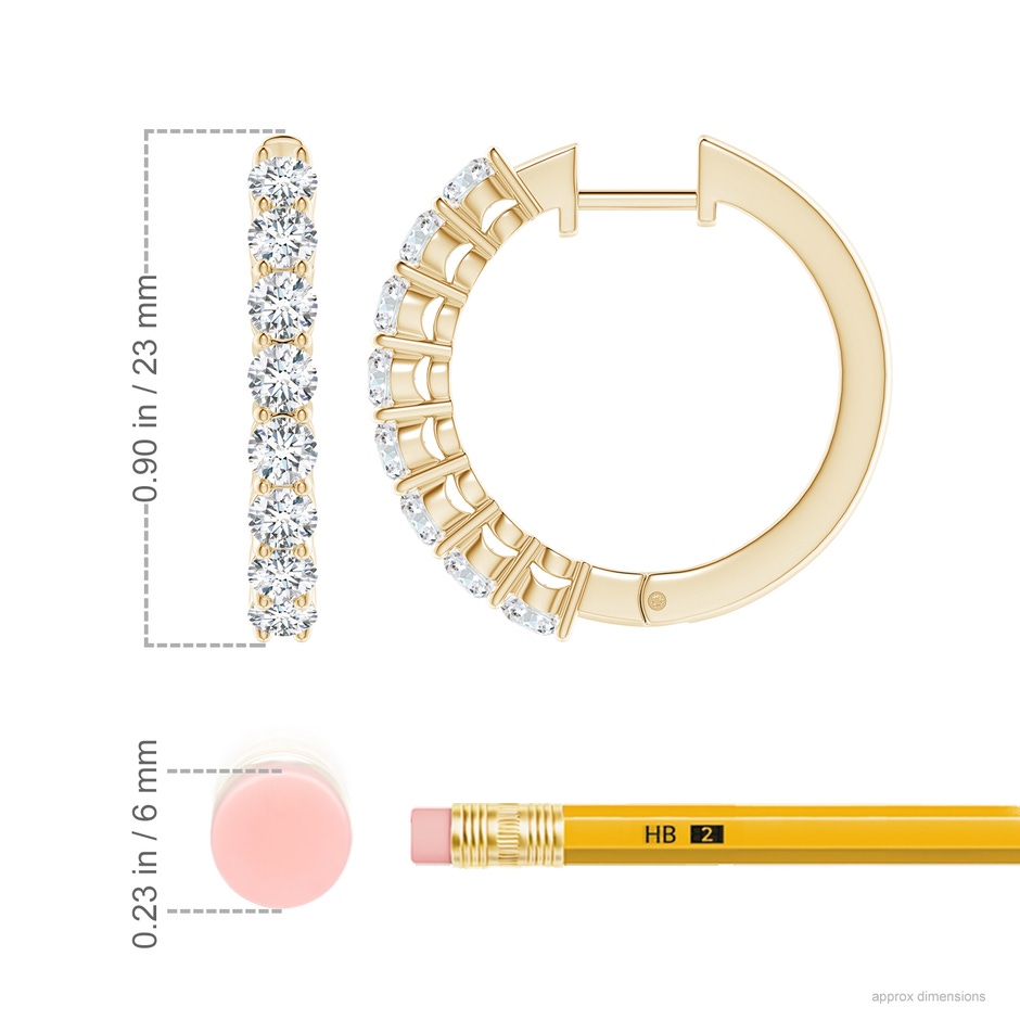 3.2mm GVS2 Airline-Set Diamond Hinged Hoop Earrings in Yellow Gold ruler