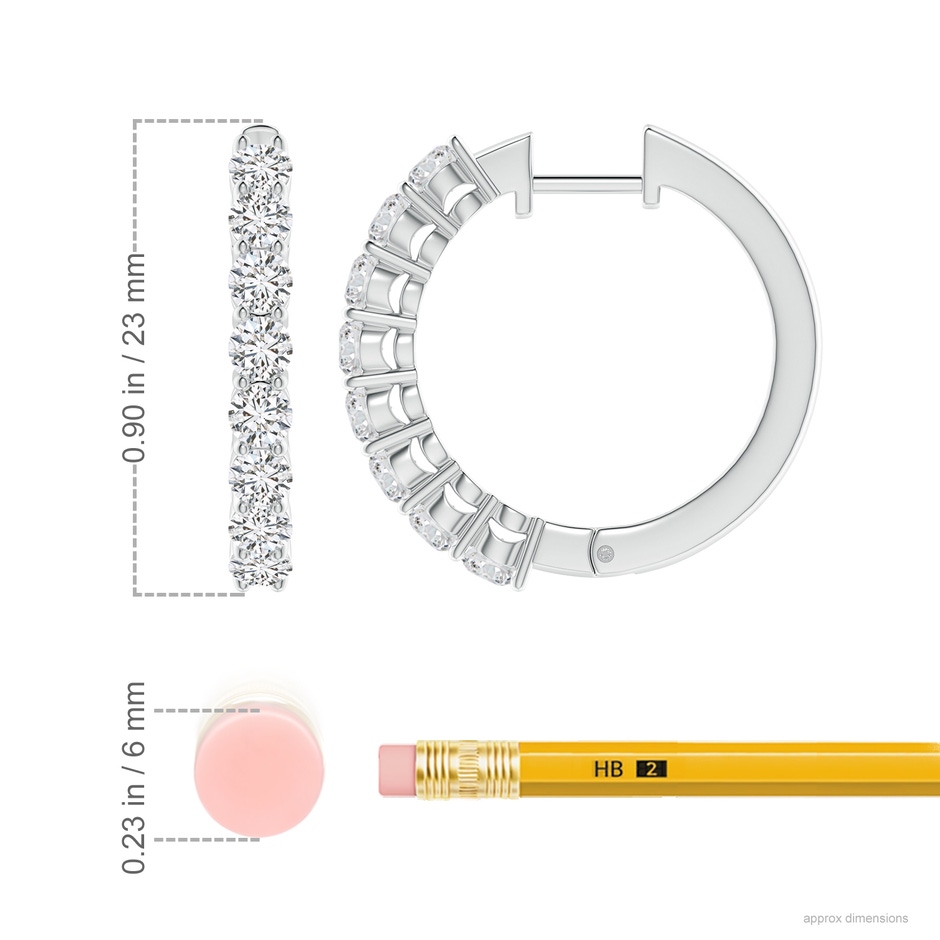 3.2mm HSI2 Airline-Set Diamond Hinged Hoop Earrings in P950 Platinum ruler
