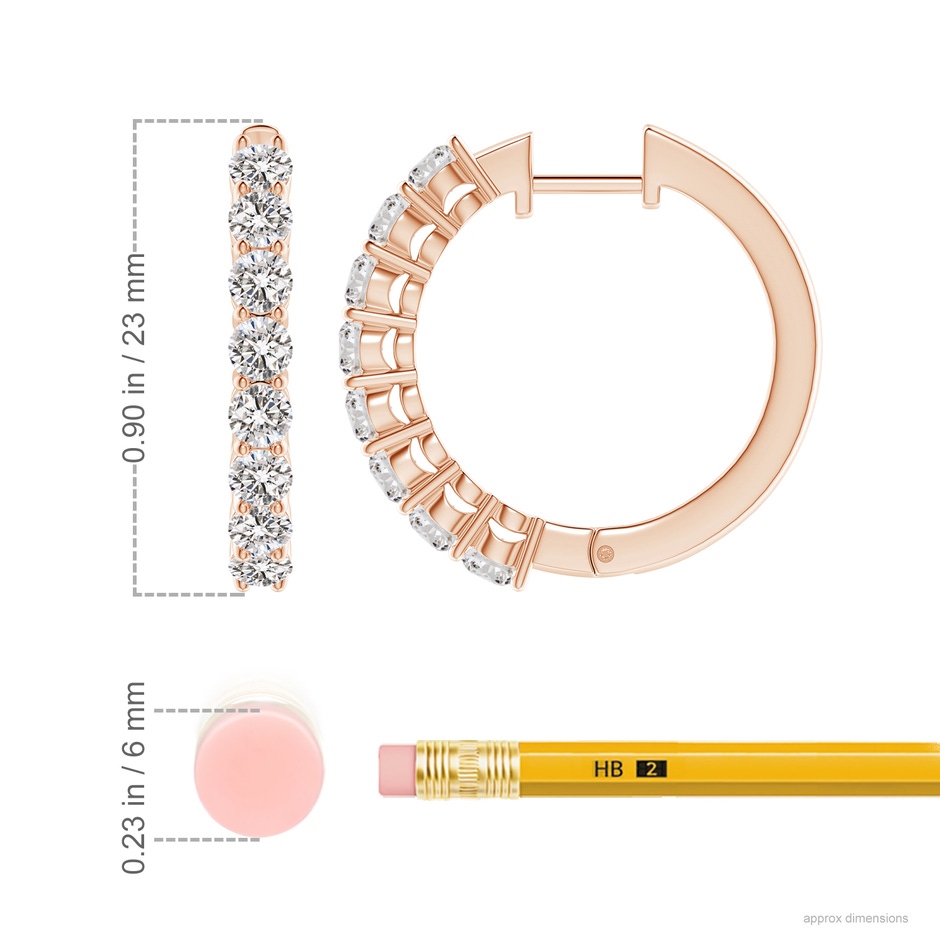 3.2mm IJI1I2 Airline-Set Diamond Hinged Hoop Earrings in Rose Gold ruler