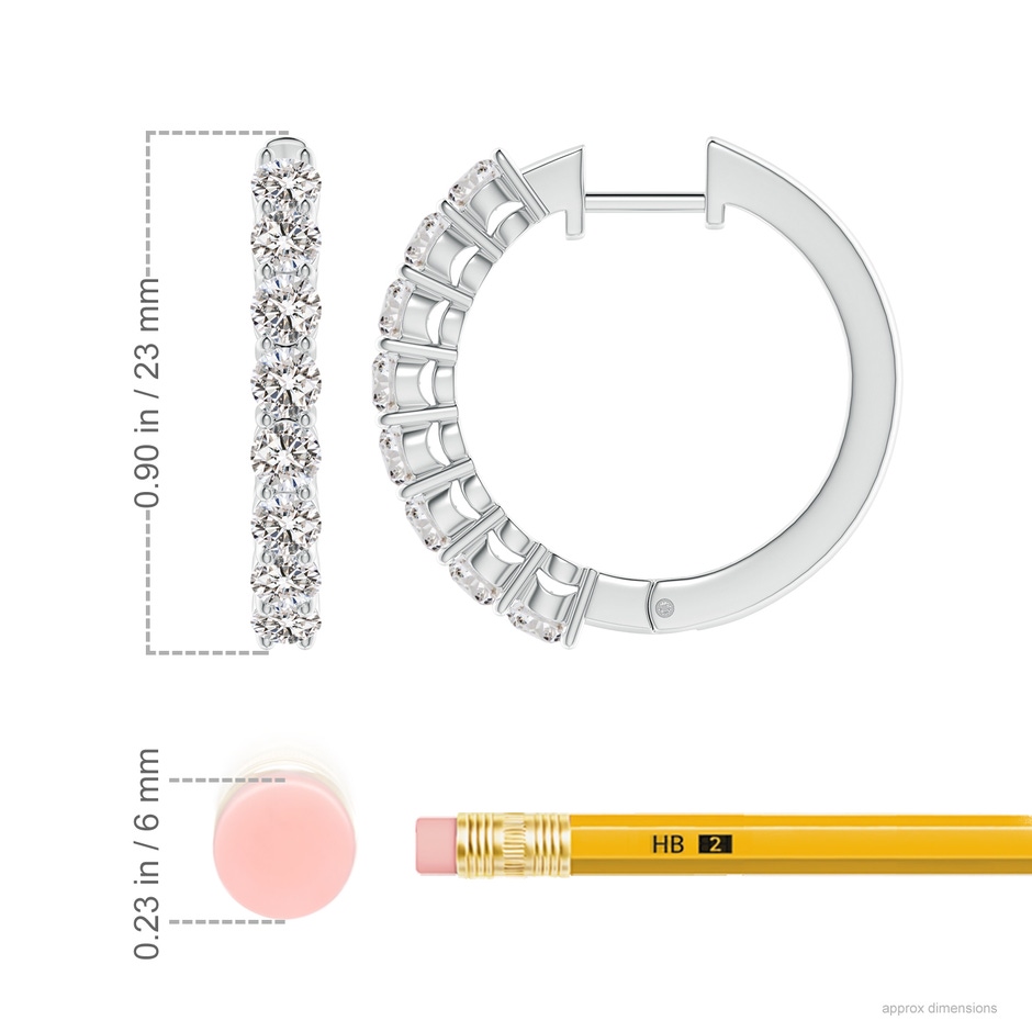 3.2mm IJI1I2 Airline-Set Diamond Hinged Hoop Earrings in White Gold ruler