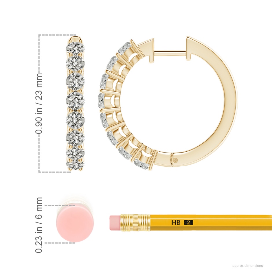 3.2mm KI3 Airline-Set Diamond Hinged Hoop Earrings in Yellow Gold ruler