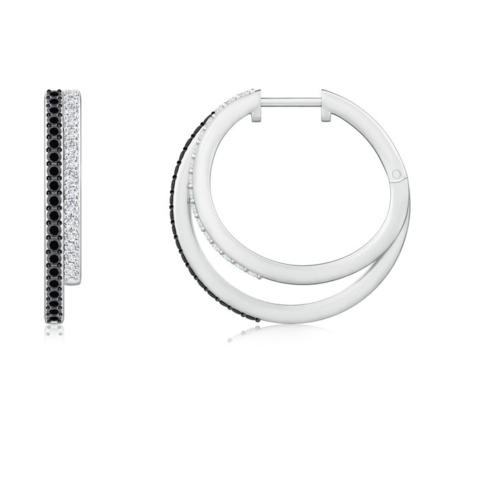 1.15mm A Black Diamond Double Hoop Earrings in White Gold 