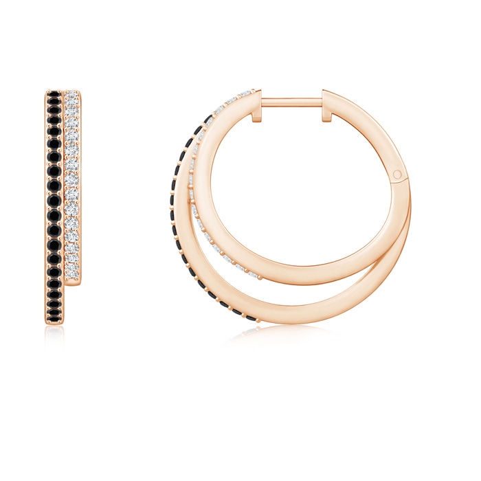 1.15mm AA Black Diamond Double Hoop Earrings in Rose Gold 