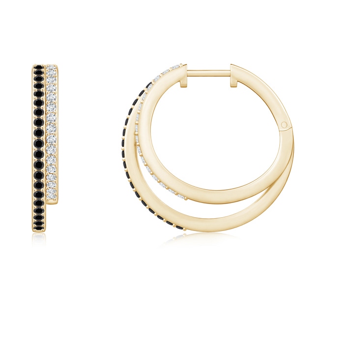 1.15mm AA Black Diamond Double Hoop Earrings in Yellow Gold 