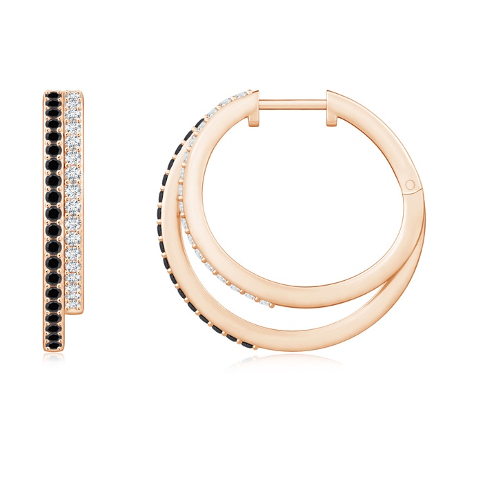 1.3mm AA Black Diamond Double Hoop Earrings in Rose Gold 