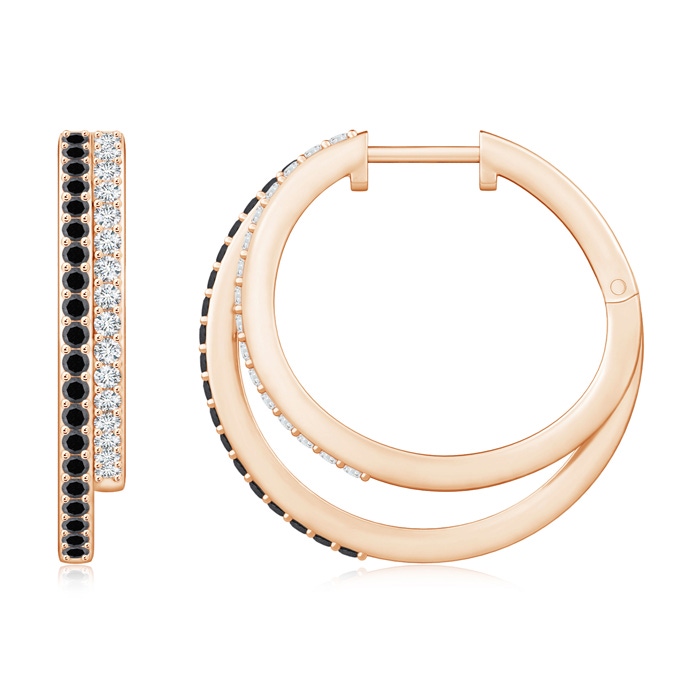 1.5mm A Black Diamond Double Hoop Earrings in Rose Gold 