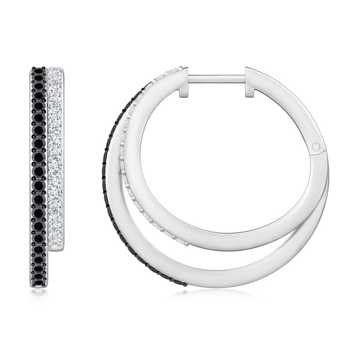 1.5mm A Black Diamond Double Hoop Earrings in White Gold 