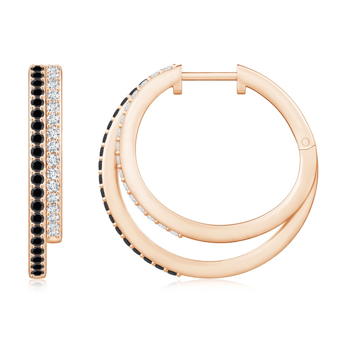 1.5mm AA Black Diamond Double Hoop Earrings in Rose Gold 