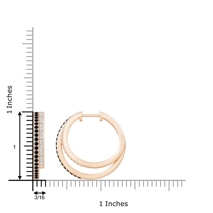 1.5mm AA Black Diamond Double Hoop Earrings in Rose Gold - ruler