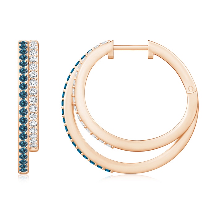 1.5mm AAA Blue Diamond Double Hoop Earrings in Rose Gold 