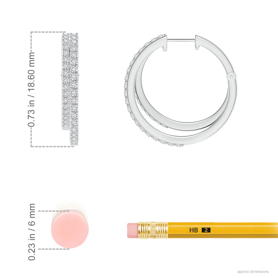 1.2mm HSI2 Diamond Double Hoop Earrings in White Gold - ruler