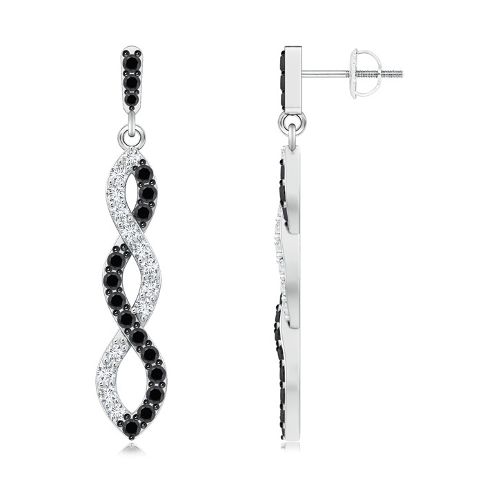 1.6mm AA White and Black Diamond Infinity Dangle Earrings in White Gold 