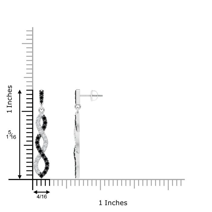 1.6mm AA White and Black Diamond Infinity Dangle Earrings in White Gold - ruler