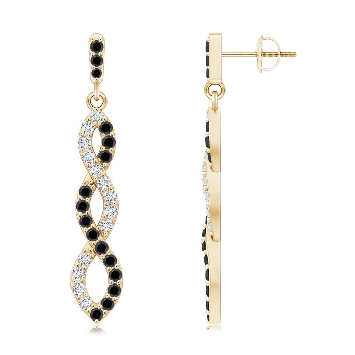 1.6mm AA White and Black Diamond Infinity Dangle Earrings in Yellow Gold 