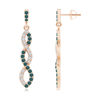 1.6mm AA White and Blue Diamond Infinity Dangle Earrings in 10K Rose Gold