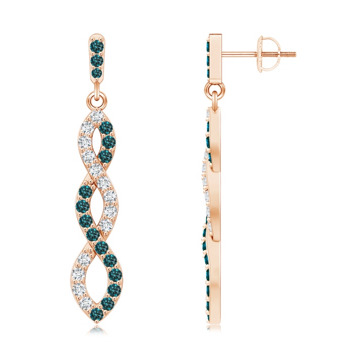 1.6mm AA White and Blue Diamond Infinity Dangle Earrings in Rose Gold 