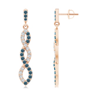 1.6mm AAA White and Blue Diamond Infinity Dangle Earrings in 9K Rose Gold