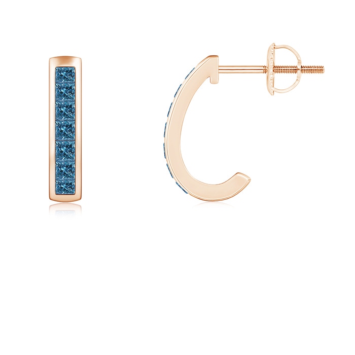 1.7mm AAA Channel-Set Enhanced Blue Diamond Half Hoop Earrings in Rose Gold