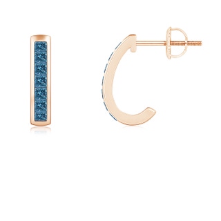 1.7mm AAA Channel-Set Enhanced Blue Diamond Half Hoop Earrings in Rose Gold