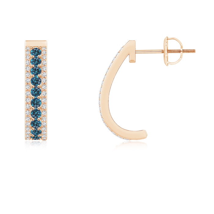 1.5mm AAA Blue Diamond Half Hoop Earrings in Rose Gold