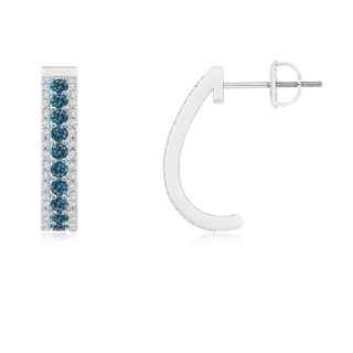 1.5mm AAA Blue Diamond Half Hoop Earrings in White Gold