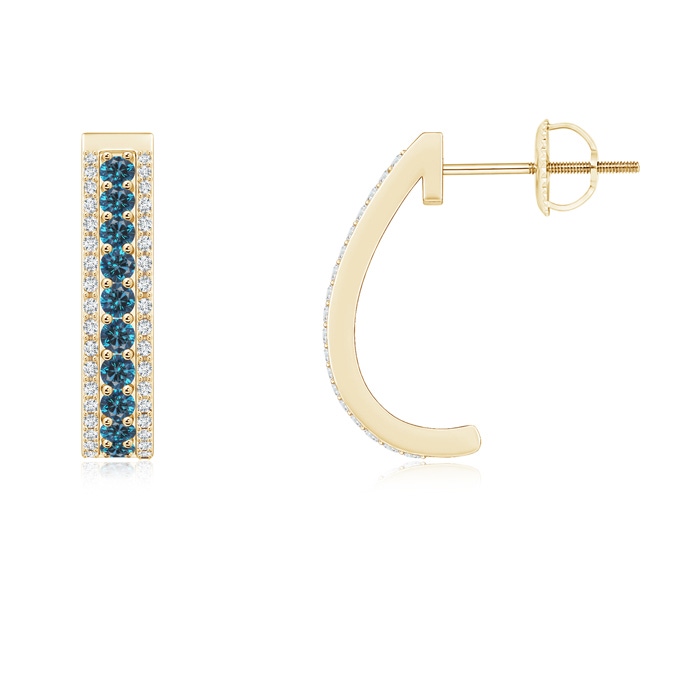 1.5mm AAA Blue Diamond Half Hoop Earrings in Yellow Gold