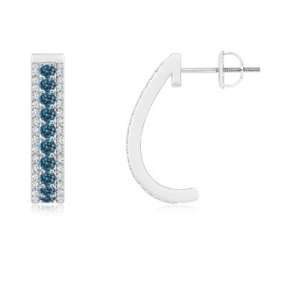 1.8mm AAA Blue Diamond Half Hoop Earrings in White Gold
