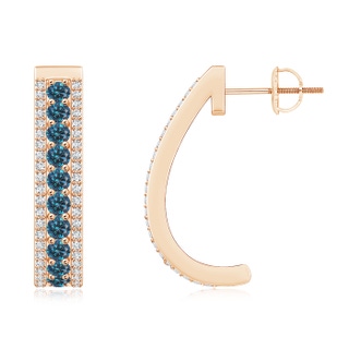 2.1mm AAA Blue Diamond Half Hoop Earrings in Rose Gold