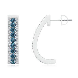 2.1mm AAA Blue Diamond Half Hoop Earrings in White Gold