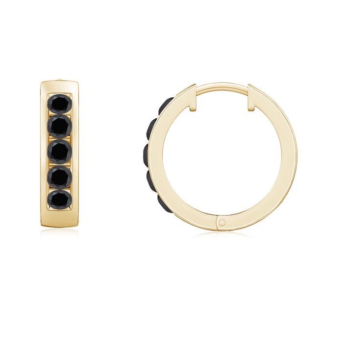 2.3mm AA Channel-Set Black Diamond Hoop Earrings in Yellow Gold