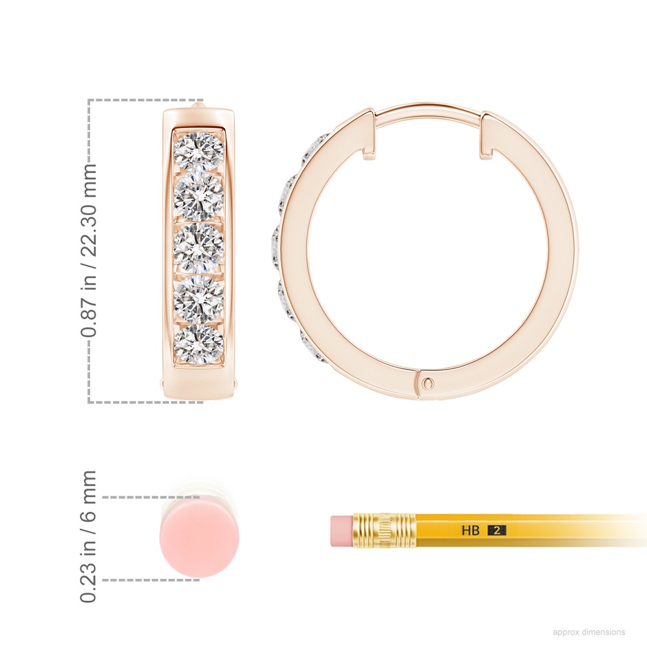 3.8mm IJI1I2 Channel-Set Diamond Hoop Earrings in Rose Gold ruler