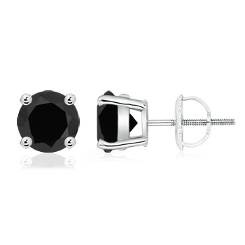 7.5mm AAA Basket-Set Round Black Onyx Stud Earrings in White Gold