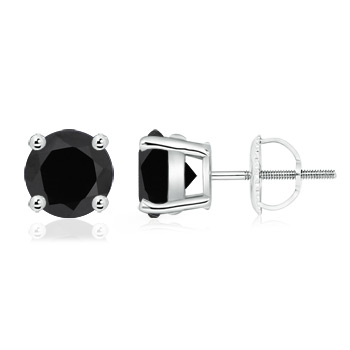 7.5mm AAA Basket-Set Round Black Onyx Stud Earrings in White Gold 