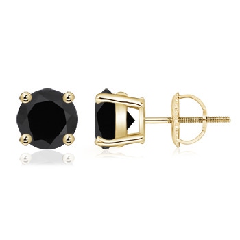 7.5mm AAA Basket-Set Round Black Onyx Stud Earrings in Yellow Gold