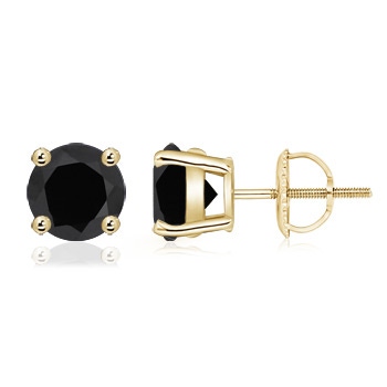 7.5mm AAA Basket-Set Round Black Onyx Stud Earrings in Yellow Gold 