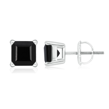 6.7mm AAA Basket-Set Square Black Onyx Stud Earrings in White Gold