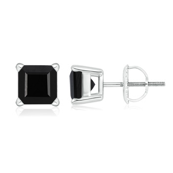 6.7mm AAA Basket-Set Square Black Onyx Stud Earrings in White Gold 