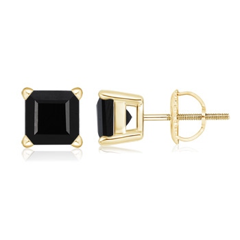 6.7mm AAA Basket-Set Square Black Onyx Stud Earrings in Yellow Gold