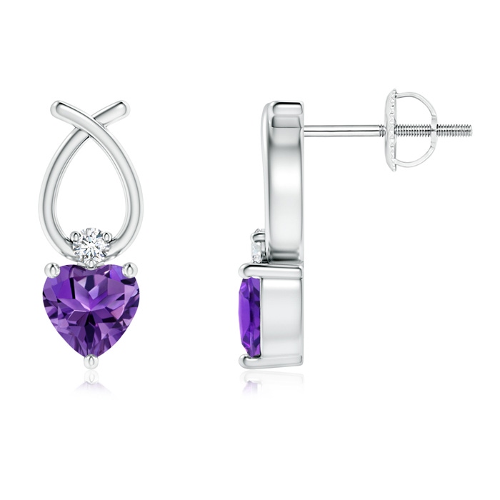 4mm AAAA Heart Shaped Amethyst Ribbon Earrings with Diamond in P950 Platinum