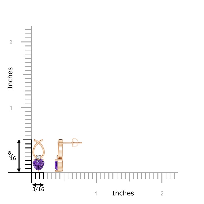 5mm AAAA Heart Shaped Amethyst Ribbon Earrings with Diamond in Rose Gold product image